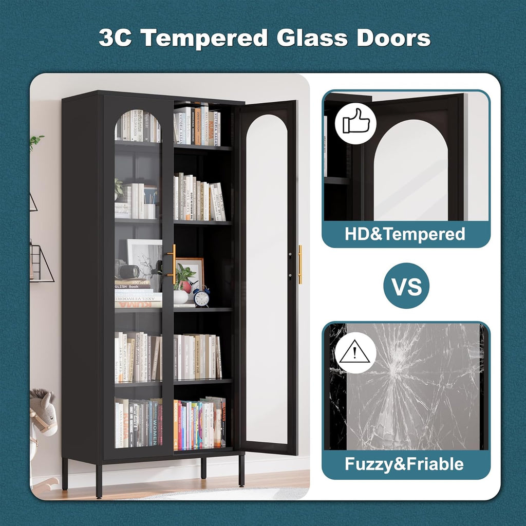 Black Glass Display Cabinet with 4 Adjustable Shelves S9031