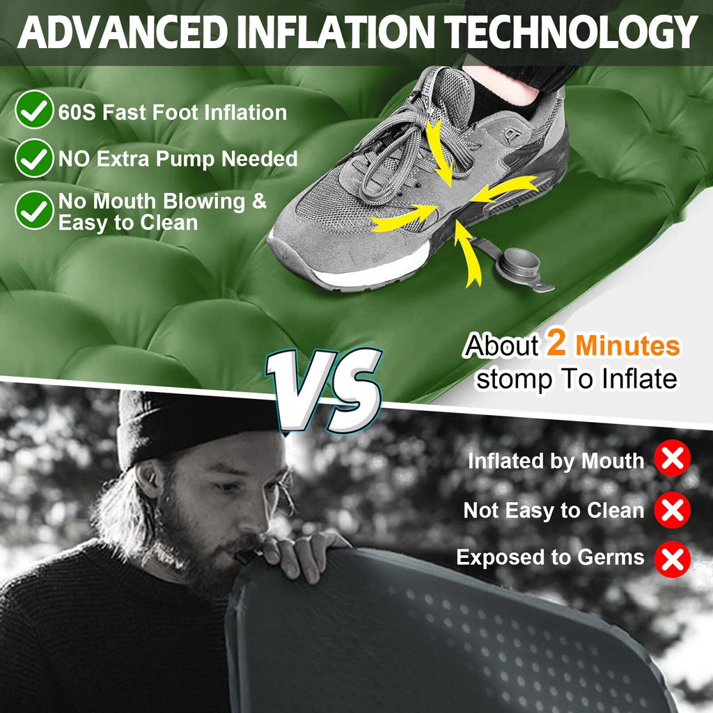 Double Camping Sleeping Pad with Air Pillow 2 Person Inflatable Mat K813555