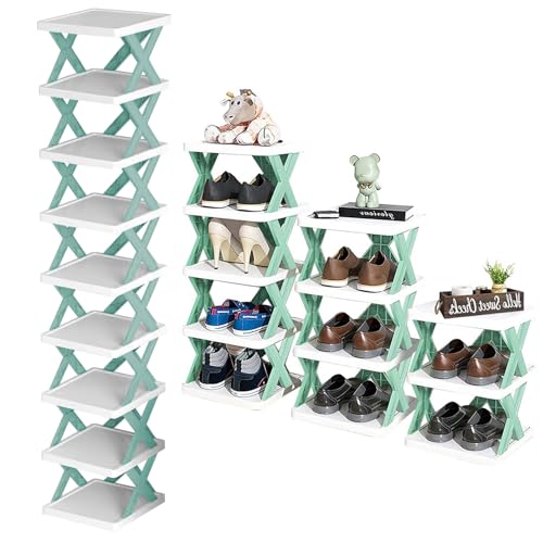 Green Plastic 9 Tier Narrow Shoe Rack S254974