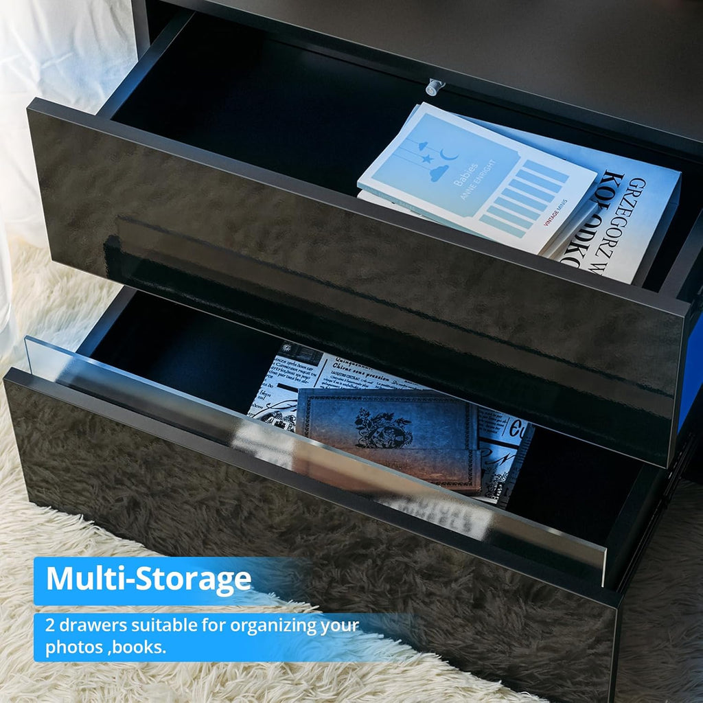 LED Nightstand with 2 Drawers Black K787261