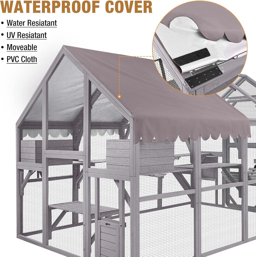 Large Cat House with Waterproof Roof Wooden Cat Enclosure I55217