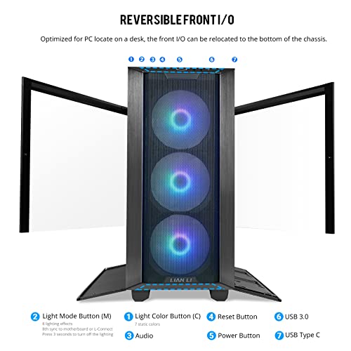 Black E-ATX PC Case with Tempered Glass Doors, Mesh Panels, 4x140mm PWM Fans H553961