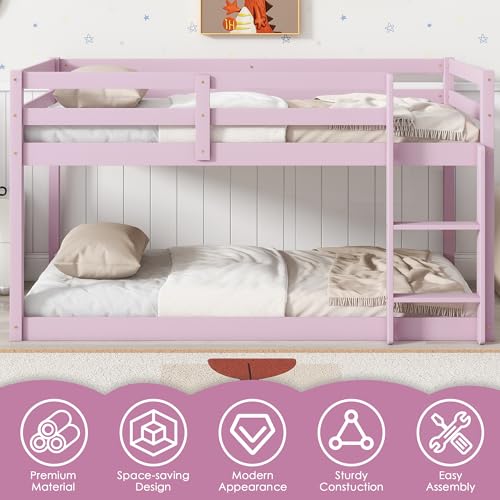 Twin Over Twin Wood Bunk Bed with Ladder Guardrails J34987