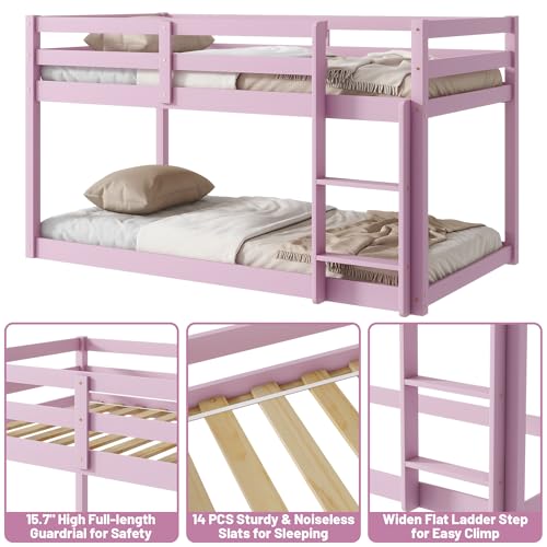 Twin Over Twin Wood Bunk Bed with Ladder Guardrails J34987