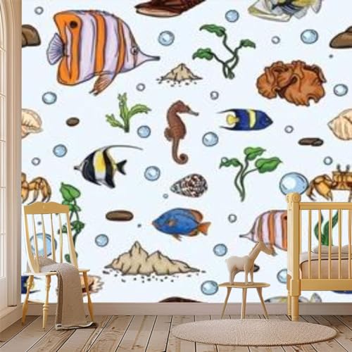 Peel and Stick Wallpaper underwater world sea jellyfish seaweed cartoon style Deep ocean Canvas Wallpaper Wall Decor Wall Art Removable Wall mural A748098