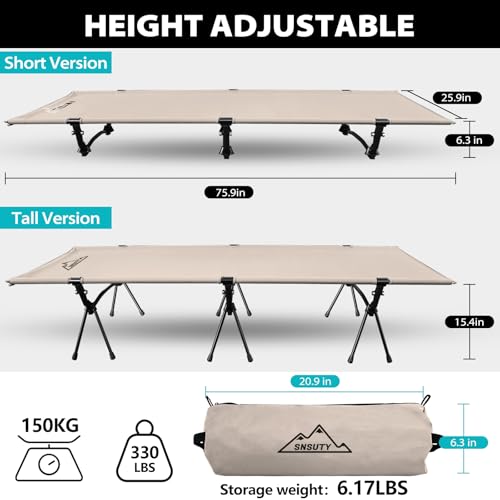Ultralight Folding Camping Cot with Leg Extenders (Black) C11024