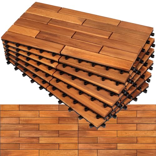 Solid Wood Interlocking Deck Tiles, Pack of 6, 24" x 12", Natural Color Z3294