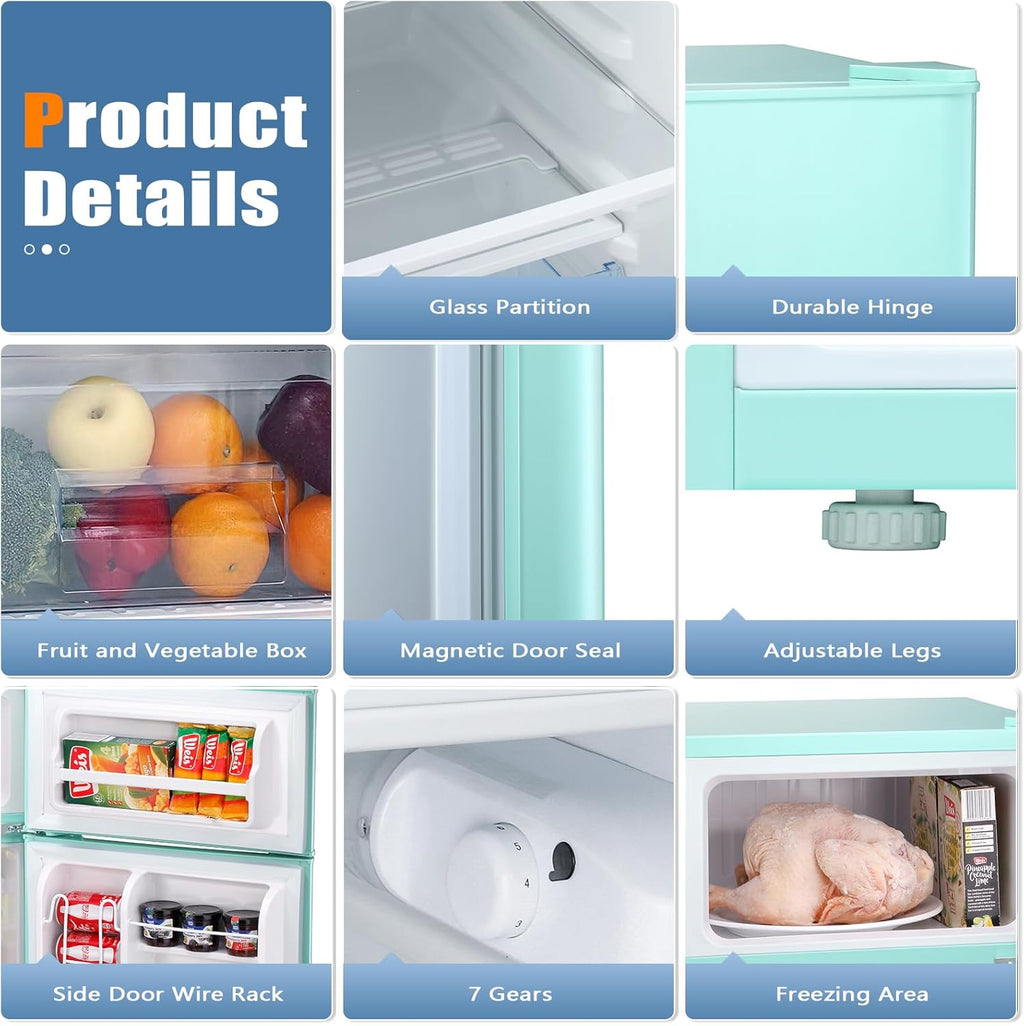 Compact Mini Refrigerator Separate Freezer, 3.2 cu ft. Green D231045