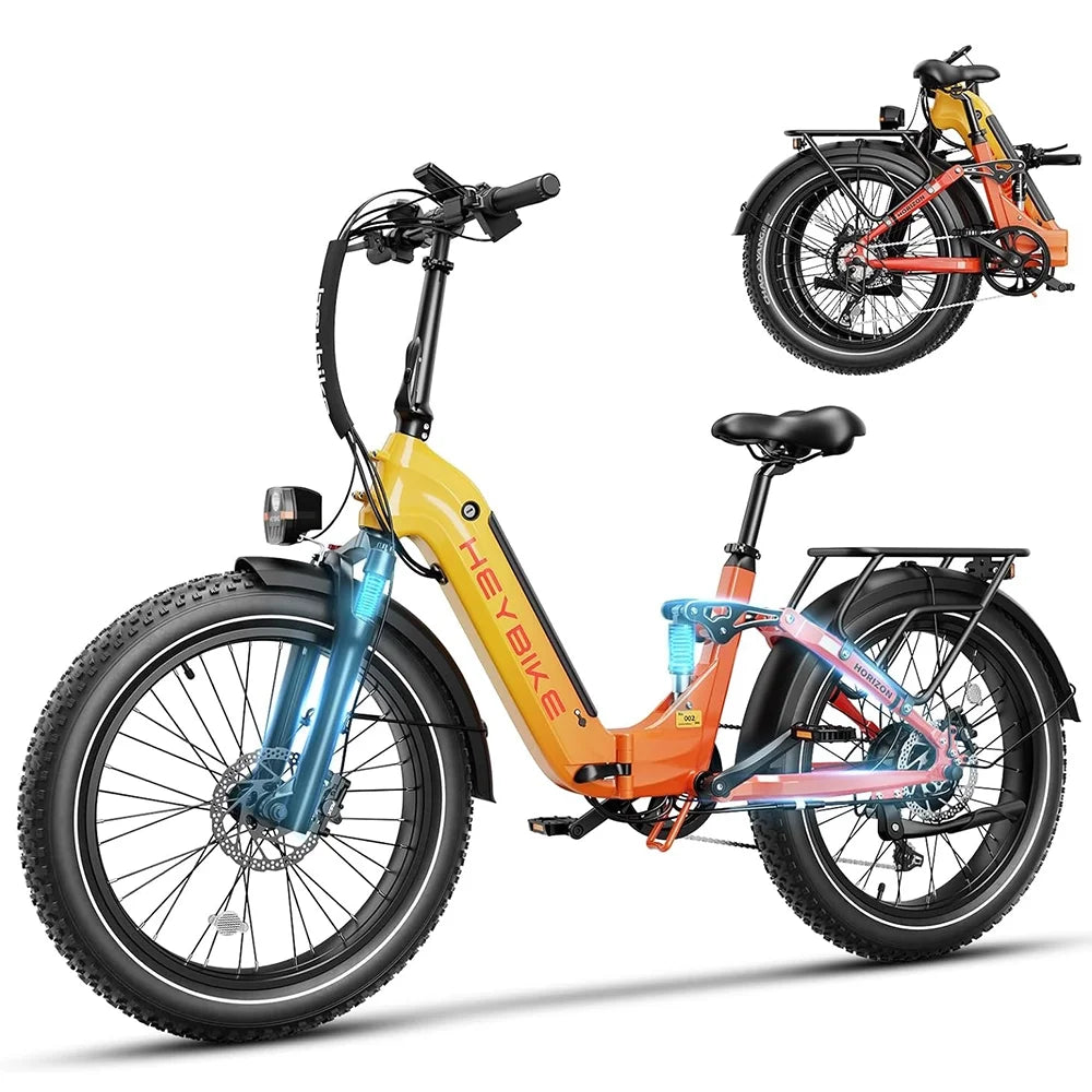 Electric Bike 750W Foldable Ebike with 48V 14.4AH Removable Battery 24" x 4.0" Fat Tire Step-Thru Electric Bicycle V450