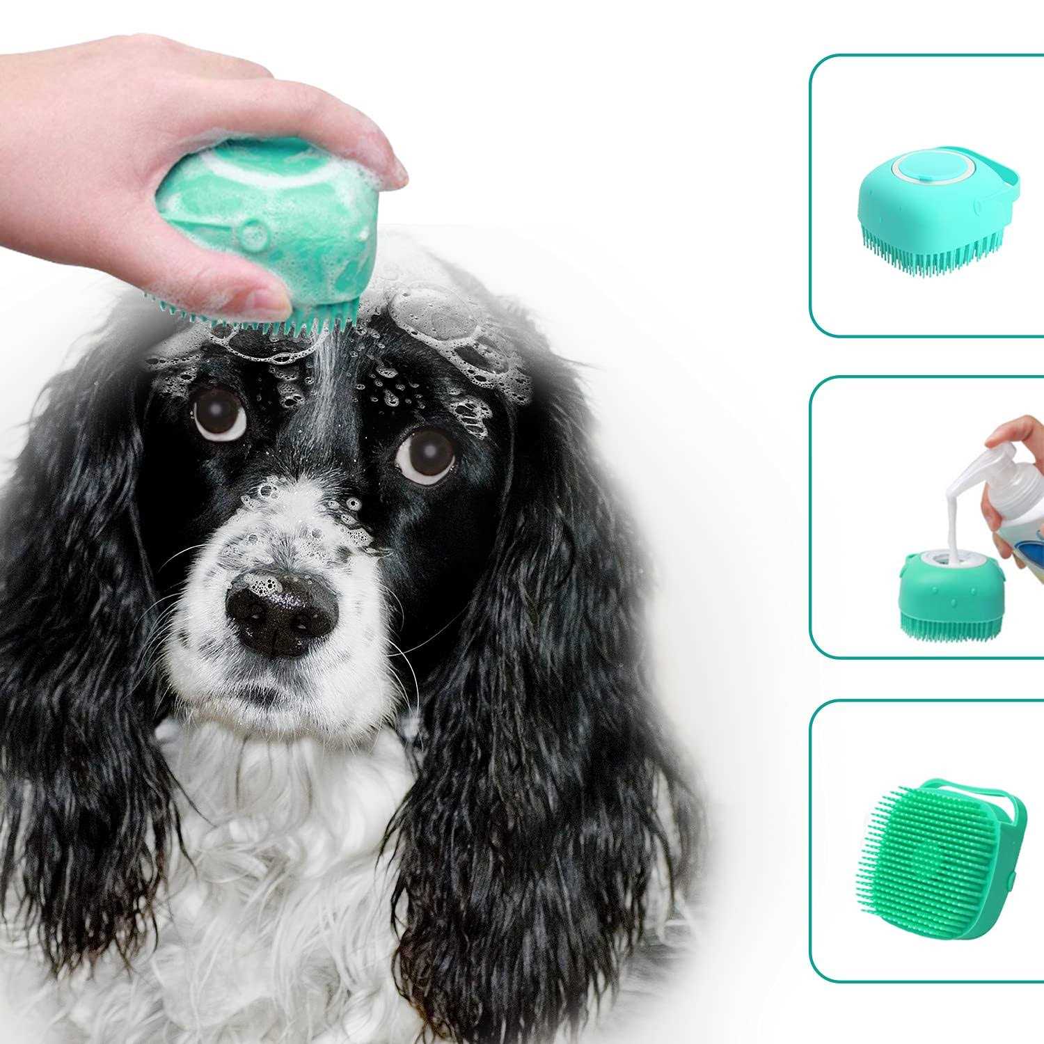 Pet Grooming Bath Massage Brush with Soap and Shampoo Dispenser Soft Silicone Bristle V502333