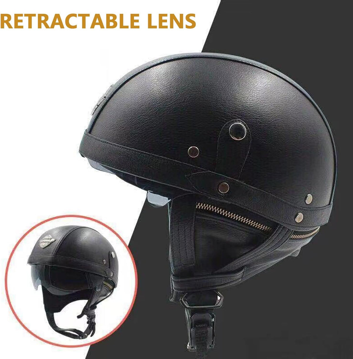 Brown Retro Open Face Leather Motorcycle Helmet DOT Certified O1250