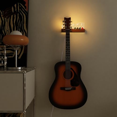 Solid Wood & Acrylic USB-Powered Guitar Wall Mount Stand with LED Lights Q696