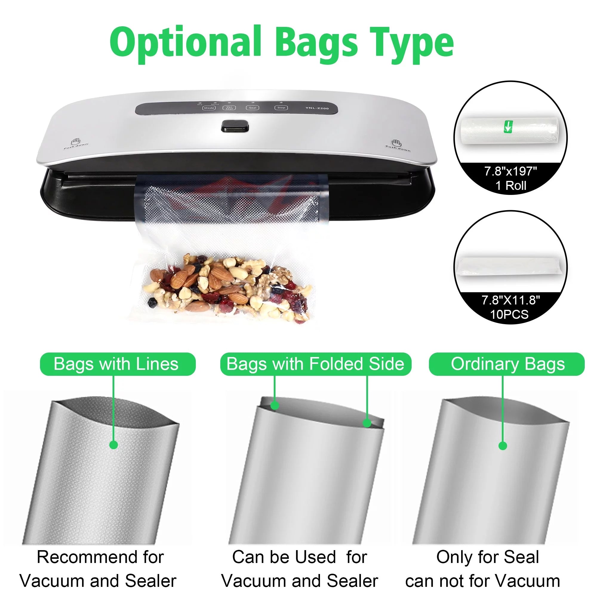 Compact Vacuum Sealer Machine Starter Kit with 10 Bags 1 Roll 1 Sealing Ring B49454