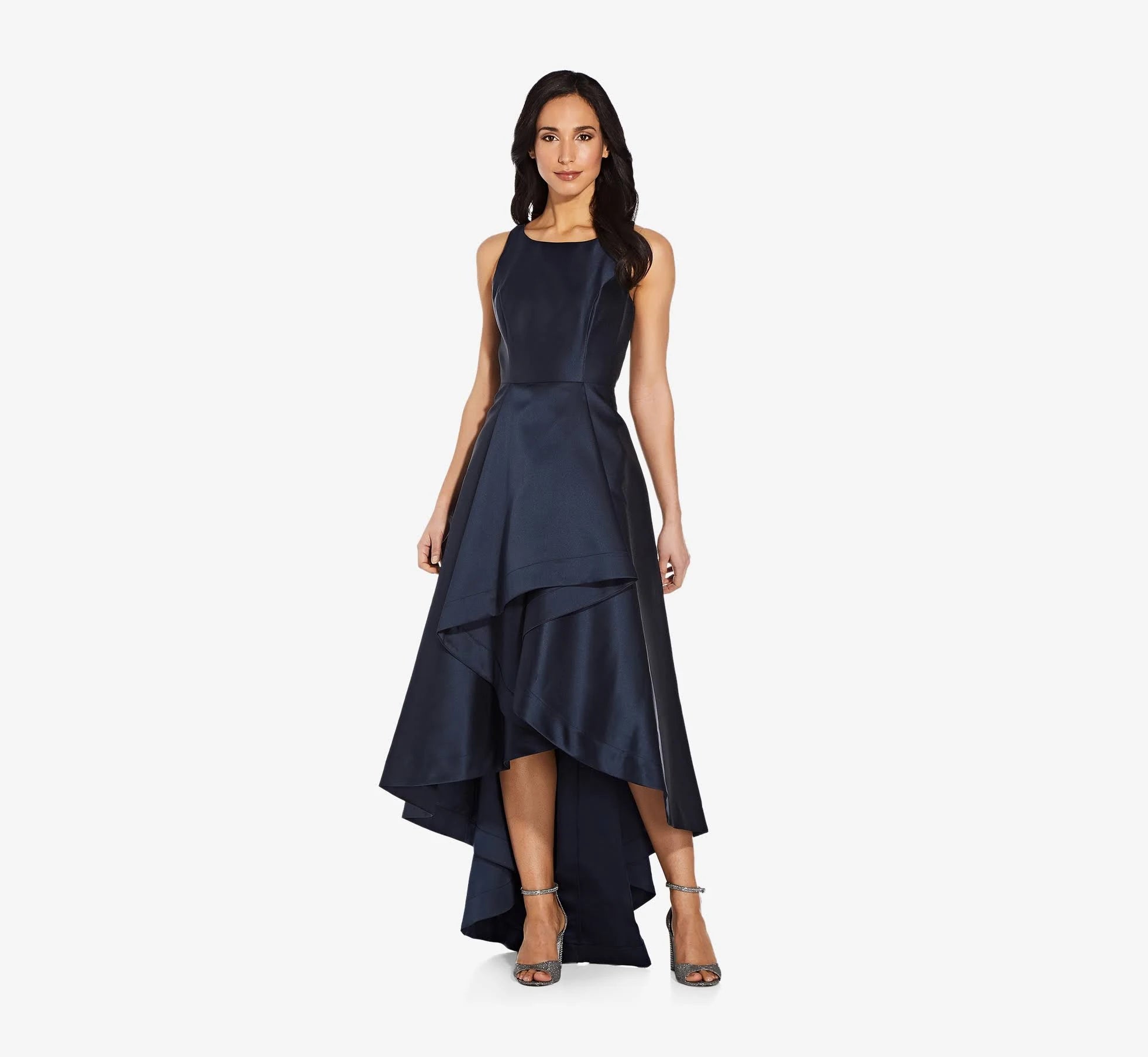Navy High Low Mikado Gown A235