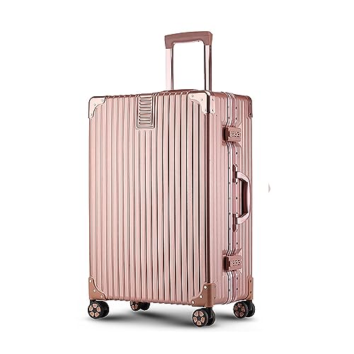 Aluminum Frame Hardside Luggage with Spinner Wheels and TSA Lock, 26 inch, Rose Gold+White R22117