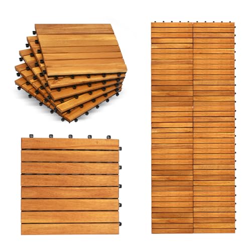 10 PCS Waterproof Acacia Wood Patio Tiles, 12”x12” (10sq.ft per Box) L901