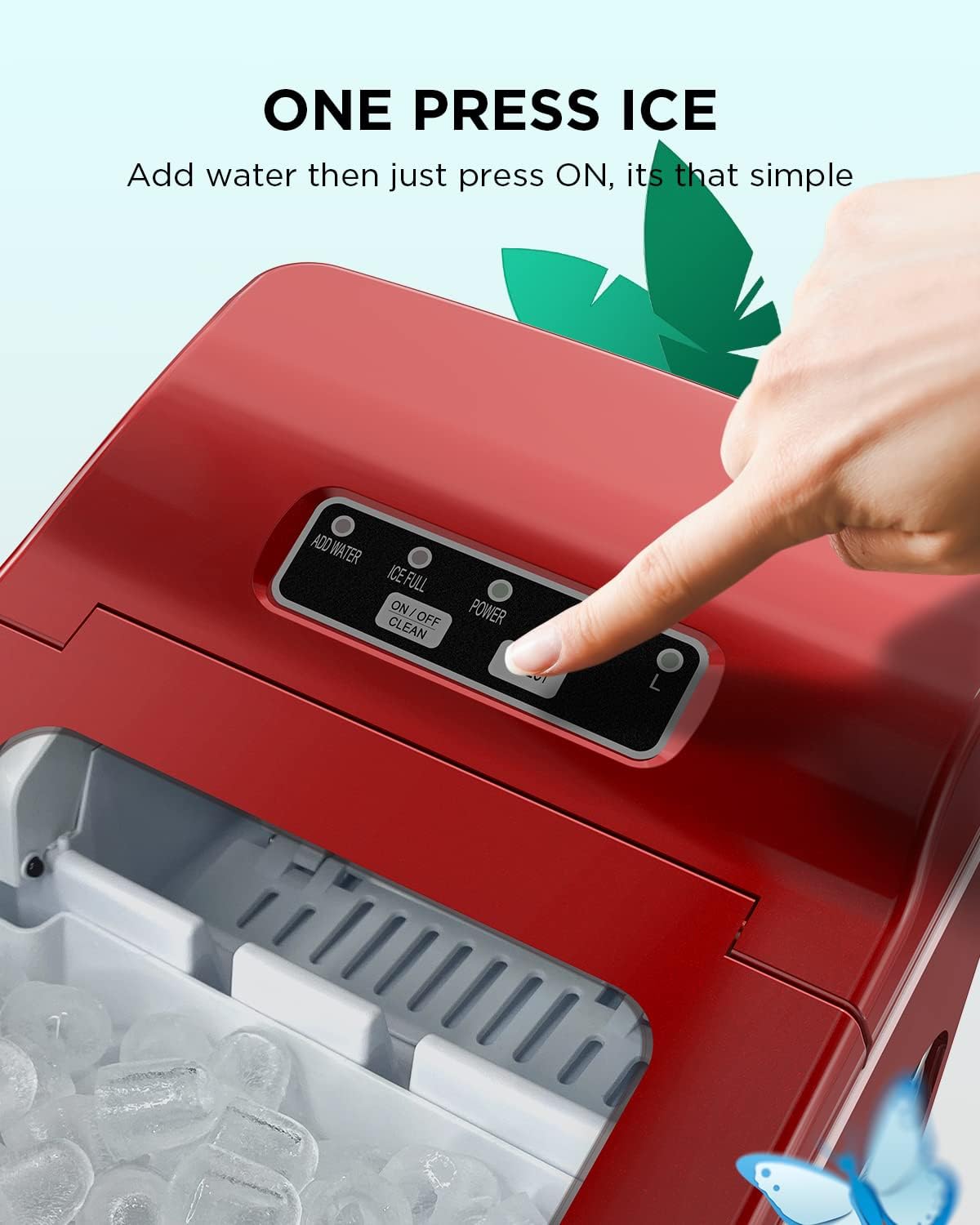 Red Ice Maker Machine, 26lbs 24Hrs Portable Self-Cleaning Z938