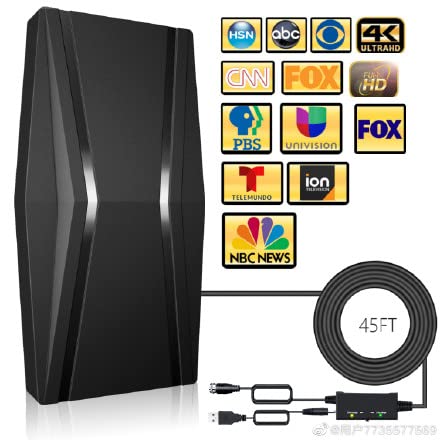 Amplified Digital TV Antenna Indoor 420 Miles Range 30ft Coax HD TV Cable Pack of 2 K29427