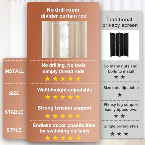Black Adjustable Floor to Ceiling Tension Rod Room Divider W33649