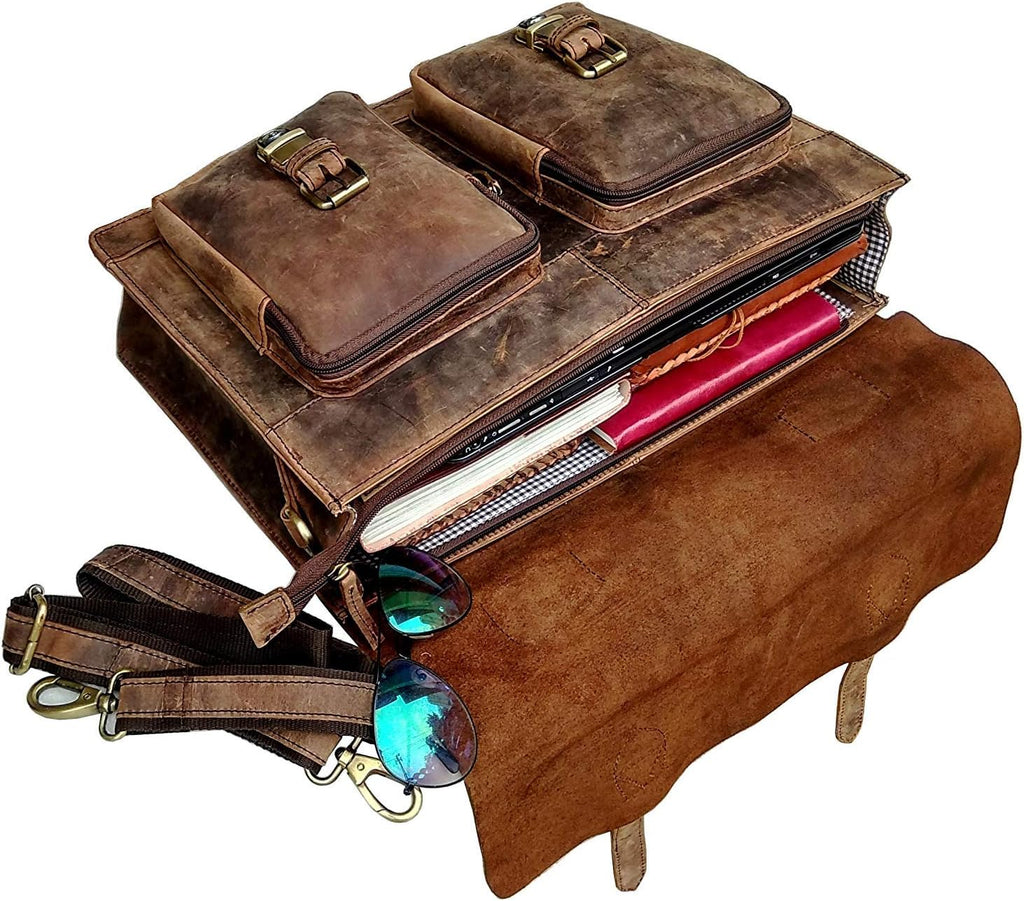 Retro Genuine Buffalo Vintage Leather Laptop Messenger Shoulder Bag (15 inch) W57857