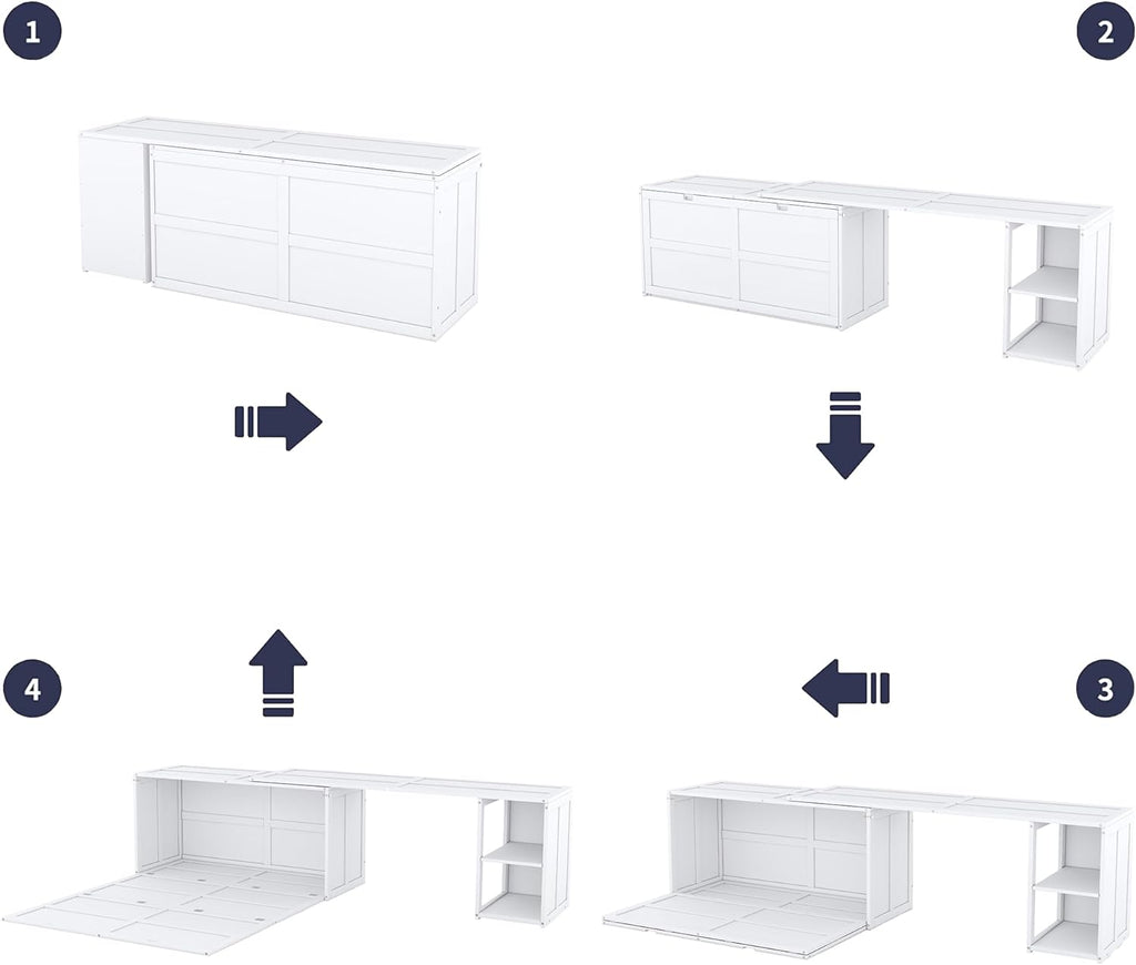 Queen Size White Murphy Bed with Rotating Desk D19369
