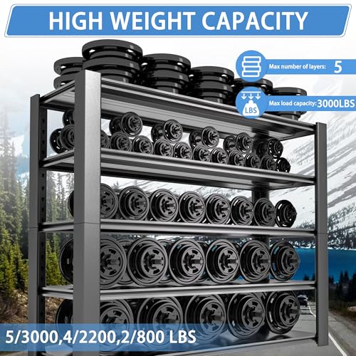 5-Tier Heavy Duty Metal Storage Shelving, 3000 LBS Capacity, 76" H x 60" W x 24" D, Adjustable Steel Shelves M996948