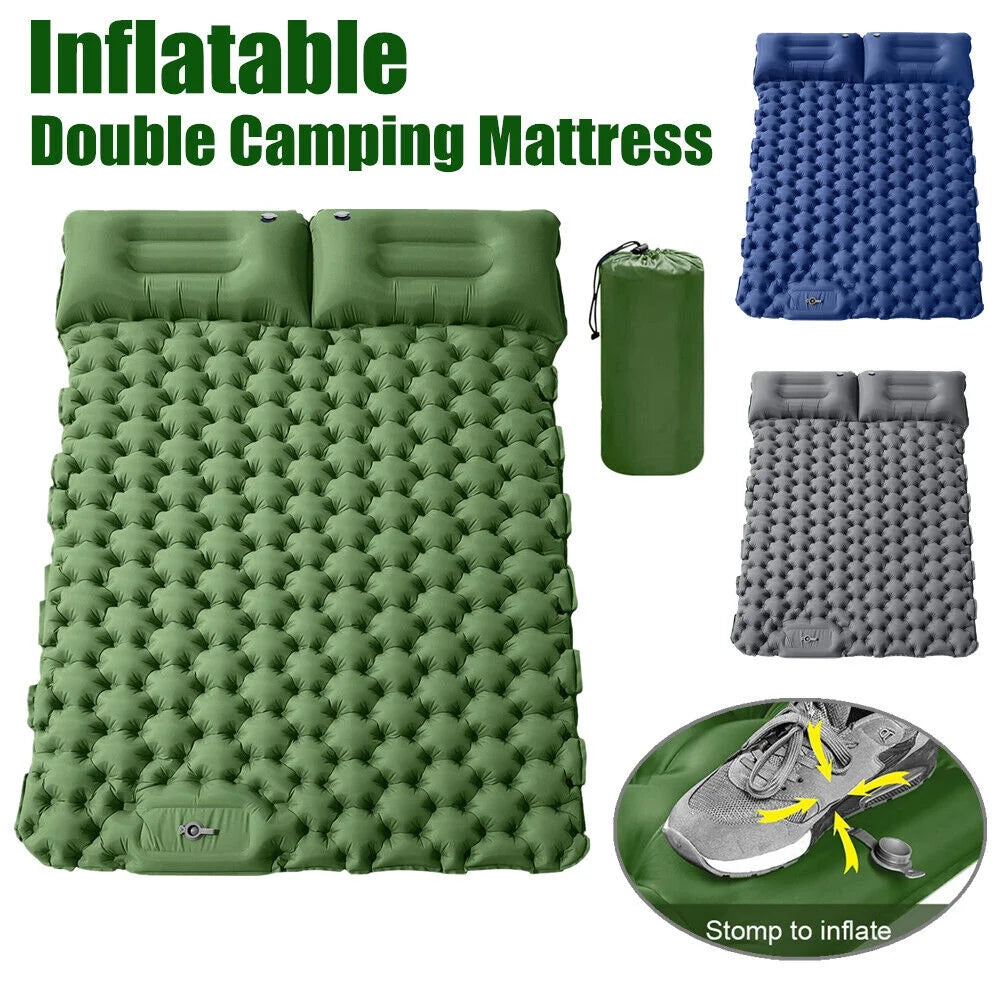 Double Camping Sleeping Pad with Air Pillow 2 Person Inflatable Mat K813555