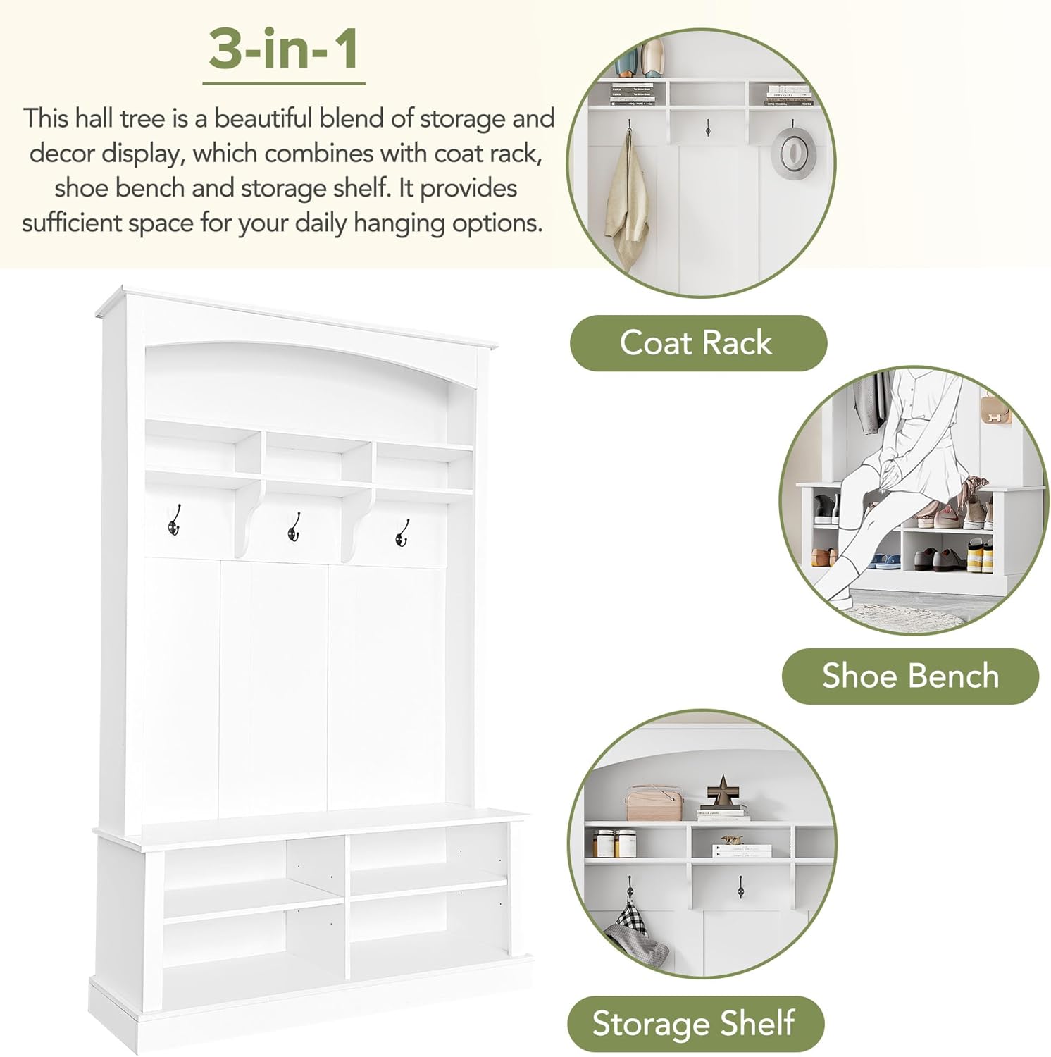 White 47.2'' Wide Hall Tree Bench with Hooks B54820