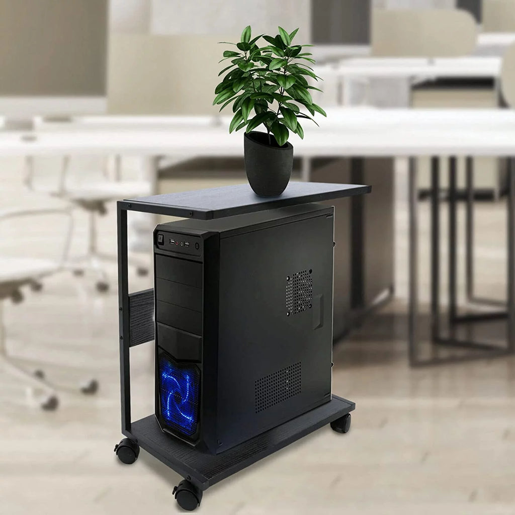 2-Tier Computer Tower Stand with Lockable Wheels B656996