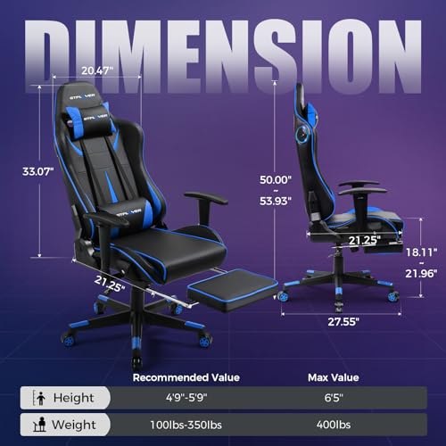 Gaming Chair with Speakers, Height Adjustable Reclining Chair with Footrest (Black) B260951