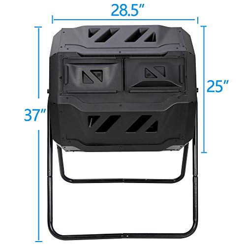 Black Dual Chamber Tumbling 43 Gallon Composter with Steel Frame N4859