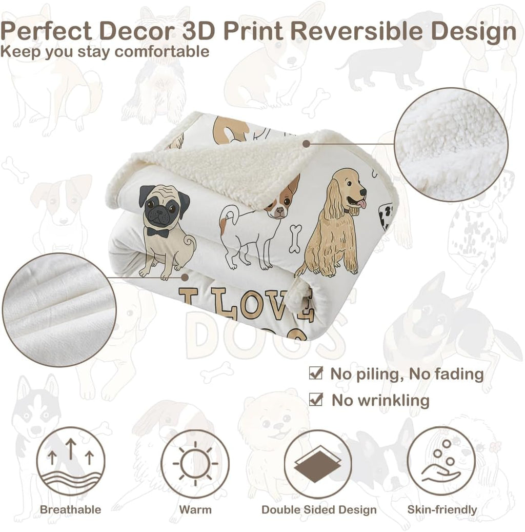 Puppy Print Sherpa Fleece Throw Blanket, Twin (60"X80") O660858