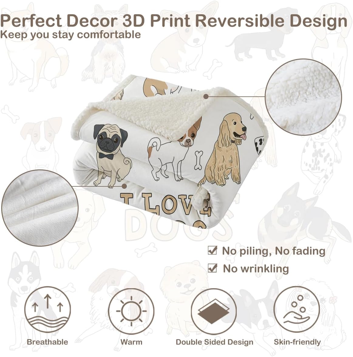 Puppy Print Sherpa Fleece Throw Blanket, Twin (60"X80") O660858