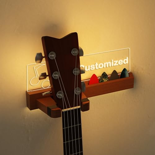 Solid Wood & Acrylic USB-Powered Guitar Wall Mount Stand with LED Lights Q696