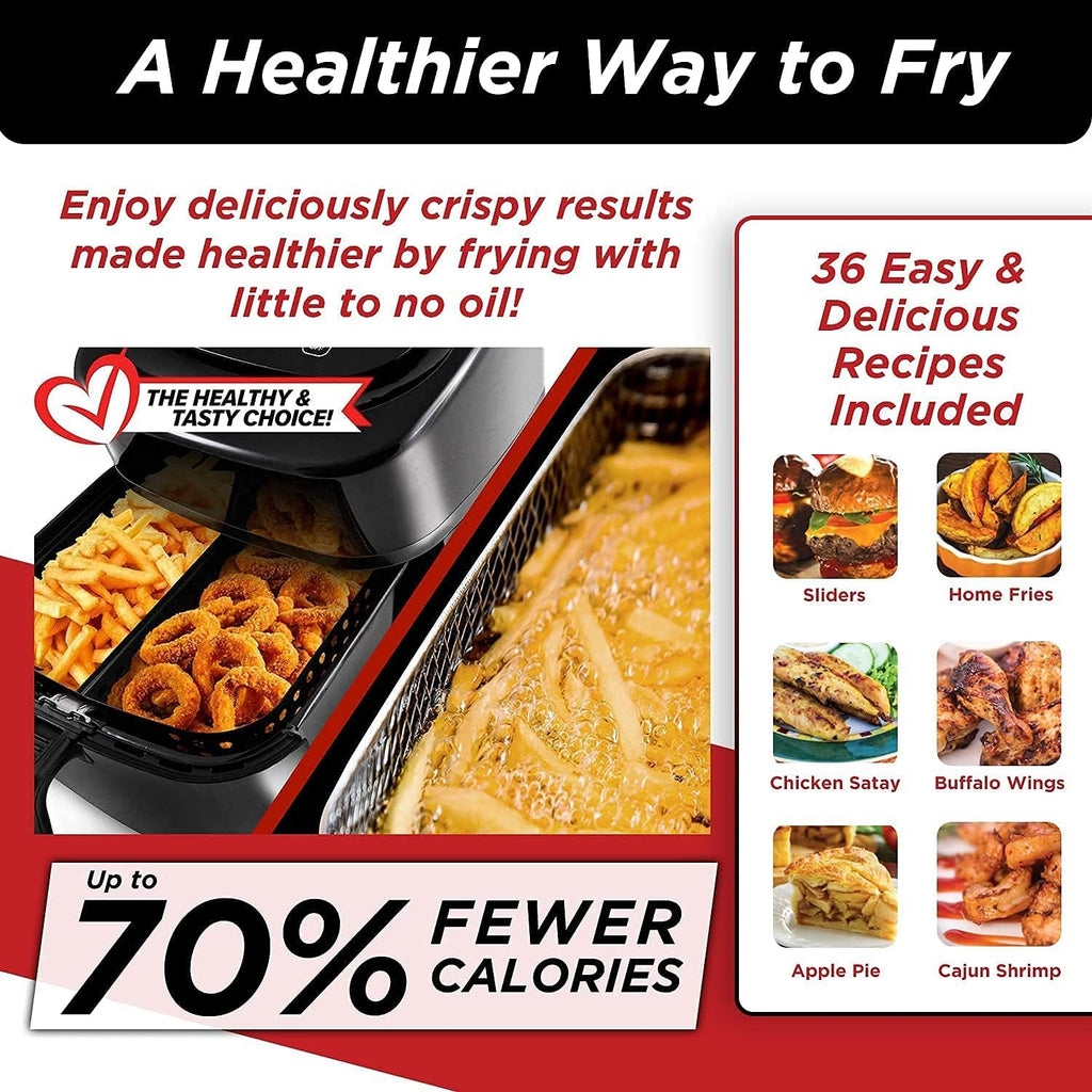 6-Quart Digital Air Fryer with Non-Stick Baking Pan and Stainless-Steel Cooking Rack, Black Z843451