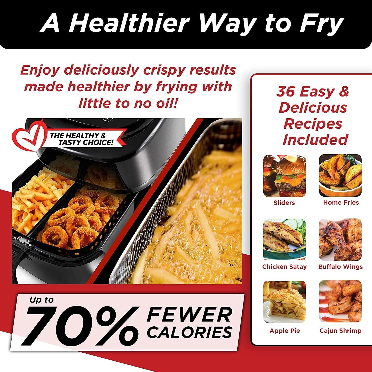 6-Quart Digital Air Fryer with Non-Stick Baking Pan and Stainless-Steel Cooking Rack, Black Z843451