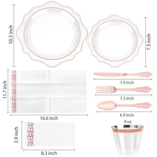 350 PCS Clear and Gold Plastic Plates, 50 Cups, 150 Silverwares, 50 Napkins F668040