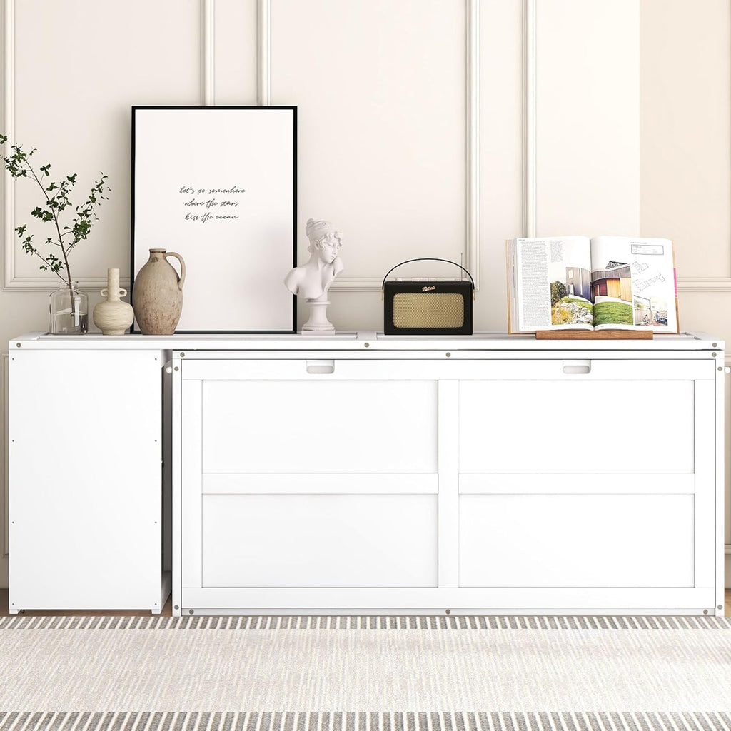 Queen Size White Murphy Bed with Rotating Desk D19369