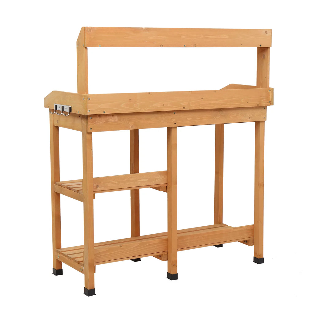 Natural Wooden Potting Bench with Sink and Storage Shelf X605