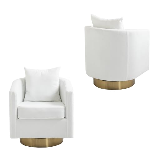 White Set of 2 Swivel Teddy Fabric Accent Chairs G357067