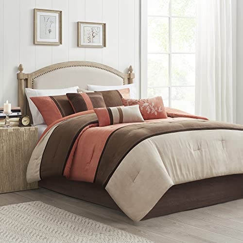 Brown 7 Piece Queen Faux Suede Comforter Set U834