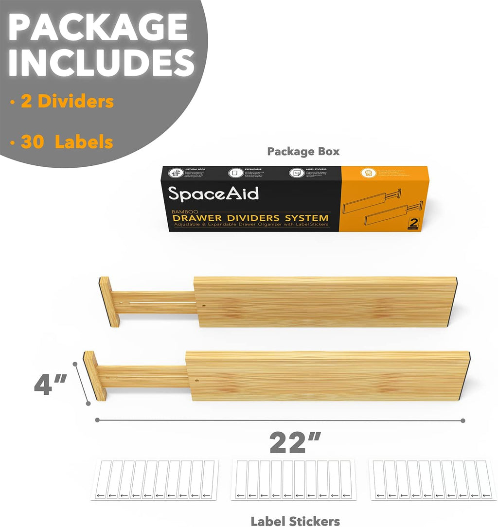 4" High Bamboo Deep Drawer Dividers, Expandable Drawer Organizers, 2 Dividers (17-22 in) J743564