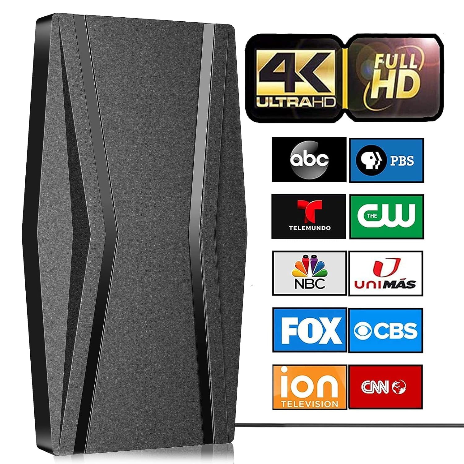 Amplified Digital TV Antenna Indoor 420 Miles Range 30ft Coax HD TV Cable Pack of 2 K29427