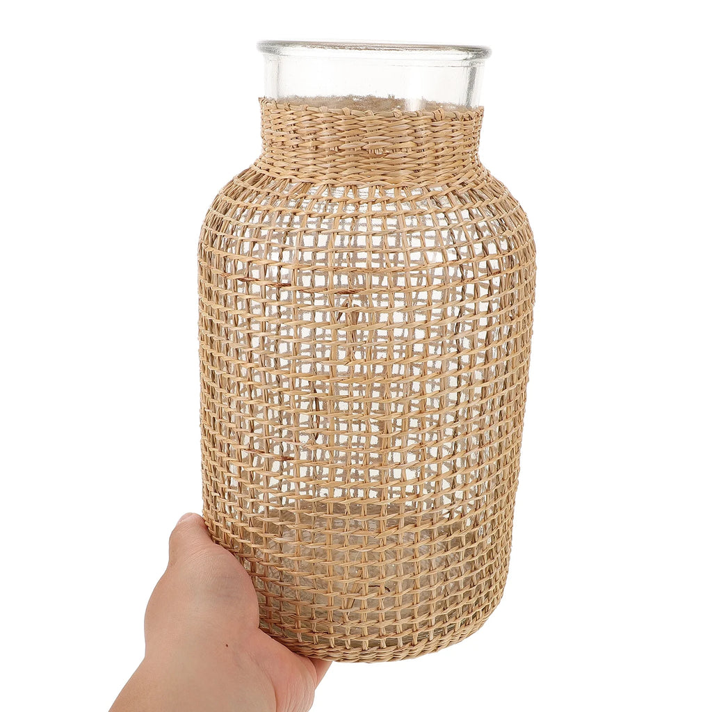 Woven Rattan Glass Vase N900797