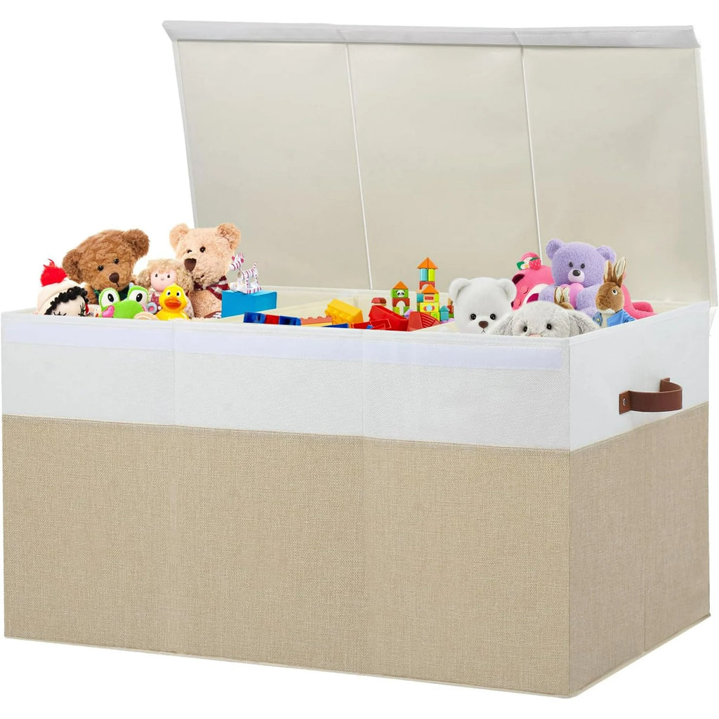 Extra Large Toy Storage Box with Lid, Beige and White R25814