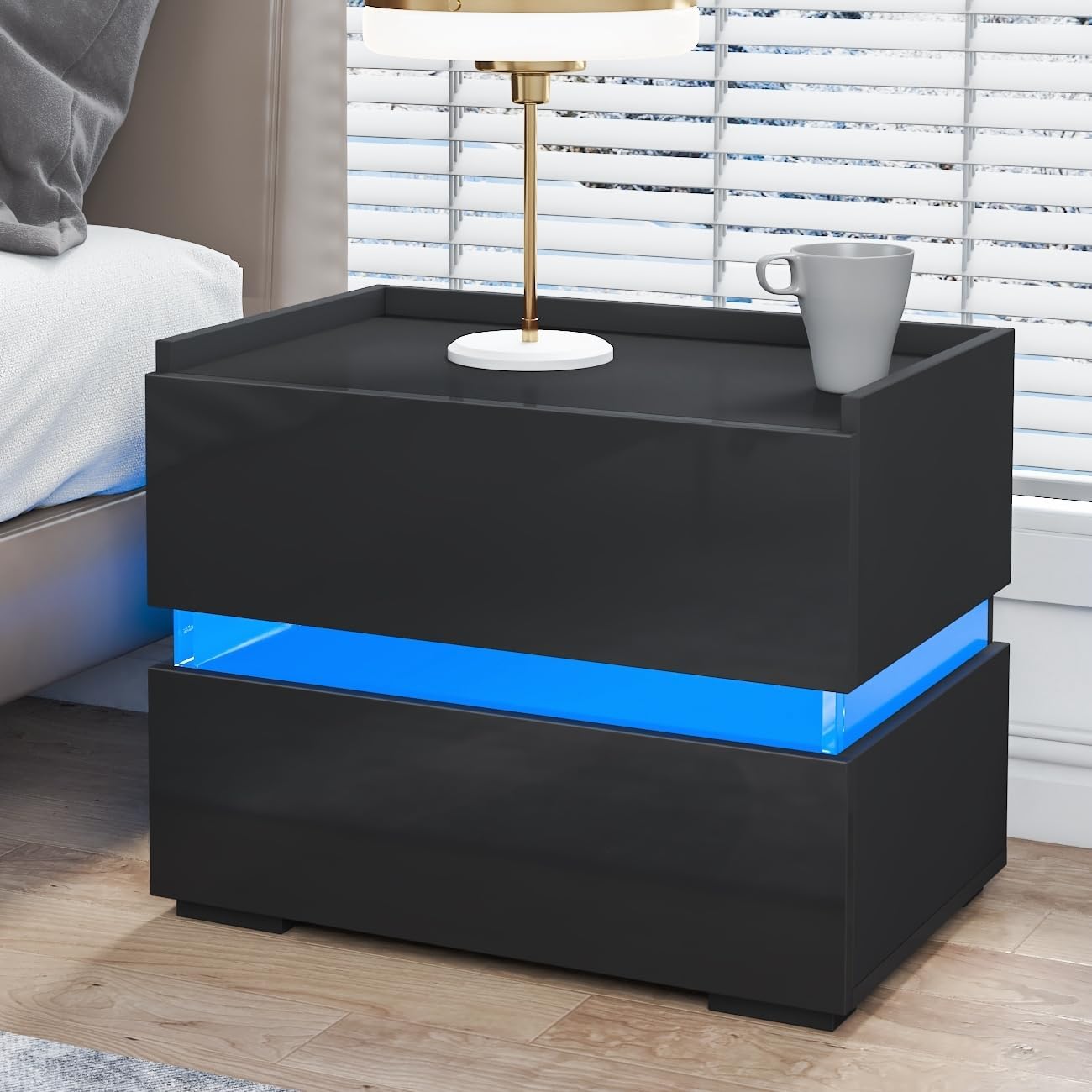 LED Nightstand with 2 Drawers Black K787261