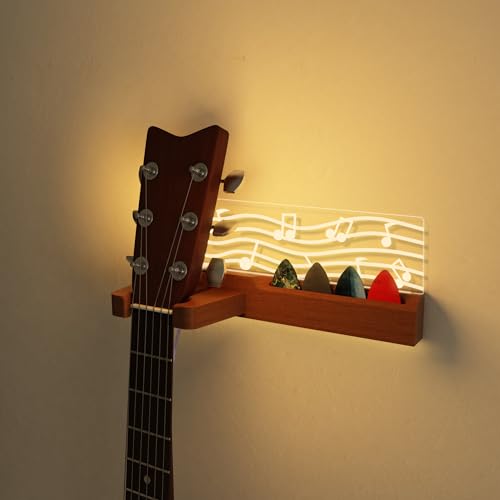 Solid Wood & Acrylic USB-Powered Guitar Wall Mount Stand with LED Lights Q696
