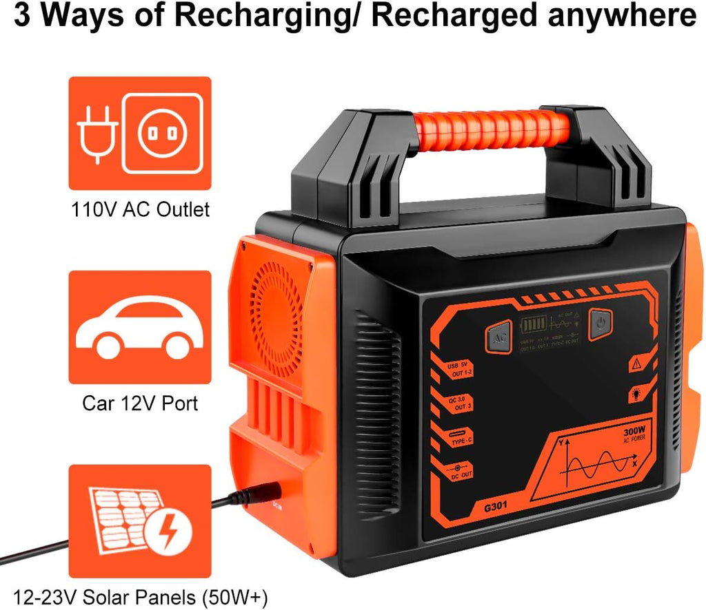 300Wh Portable Power Station with 110V/200W AC Outlet Q307578