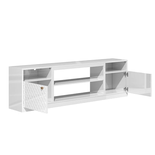 70" High Gloss White TV Stand with Two Doors and Storage Cabinets I4568