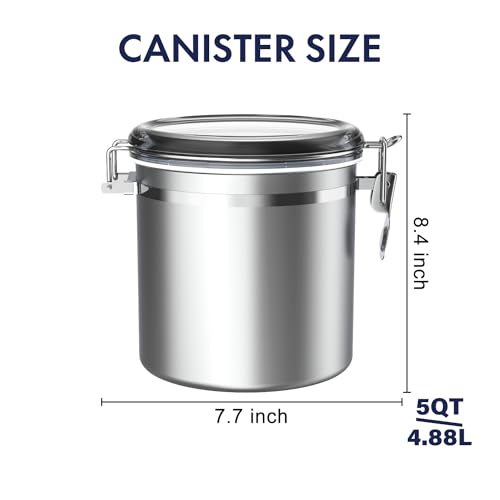 165oz Stainless Steel Airtight Canister with Clear Lid and Locking Clamp W3458